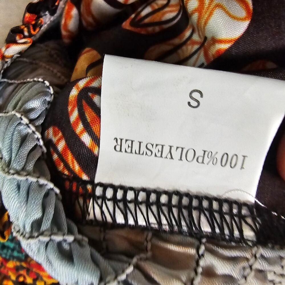 African Floral Size S Puff Sleeve Crop Top Smocked Boho Festival Y2K Cottagecore - Picture 8 of 15